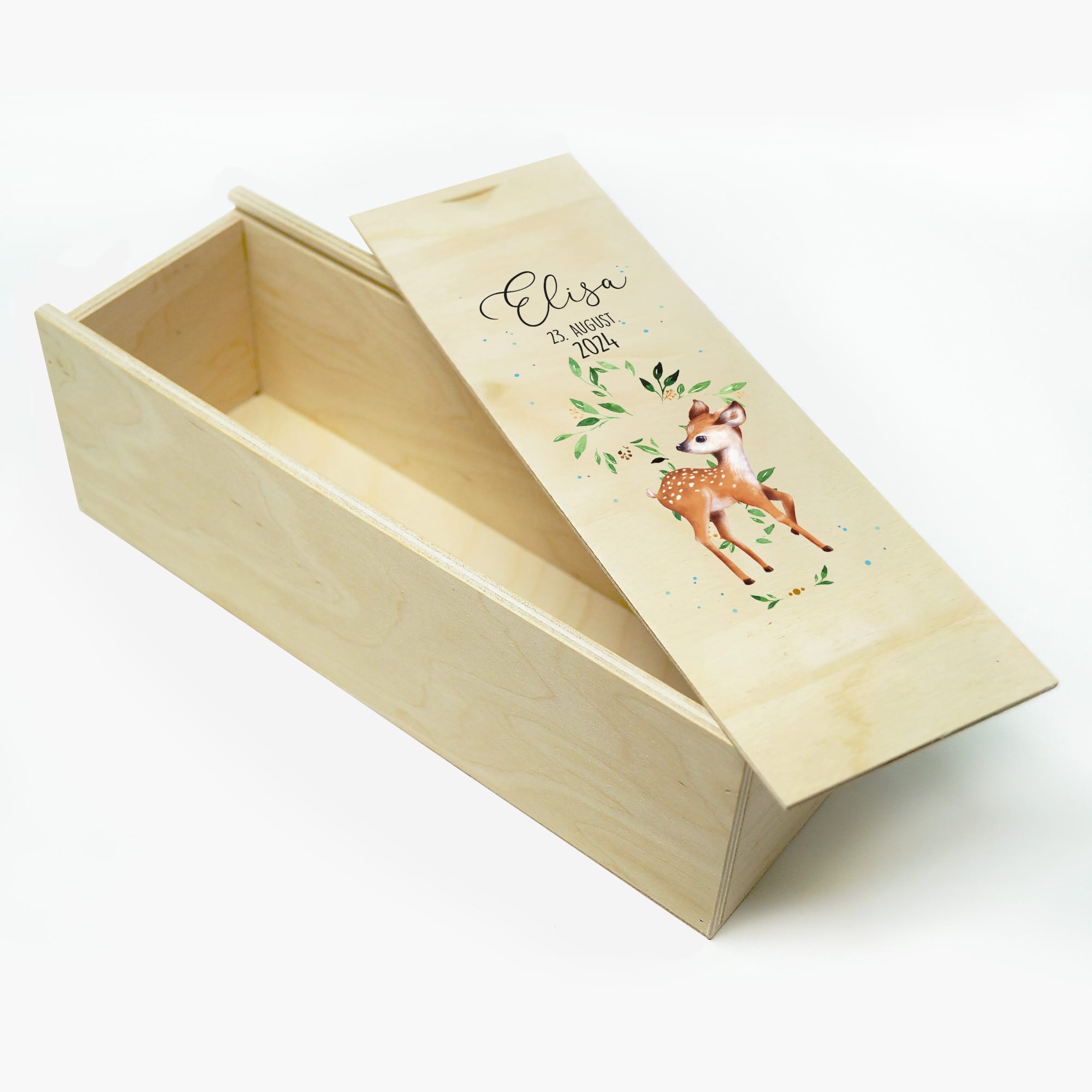 Auf dem Bild ist das Produkt: Taufkerze Heiliges Kreuz Reh Rehkitz Taufgeschenk Patenkerzen Kerze zur Taufe Segnung Kommunion personalisiert Name Datum und Taufspruch zum Preis von €5.9 abgebildet.