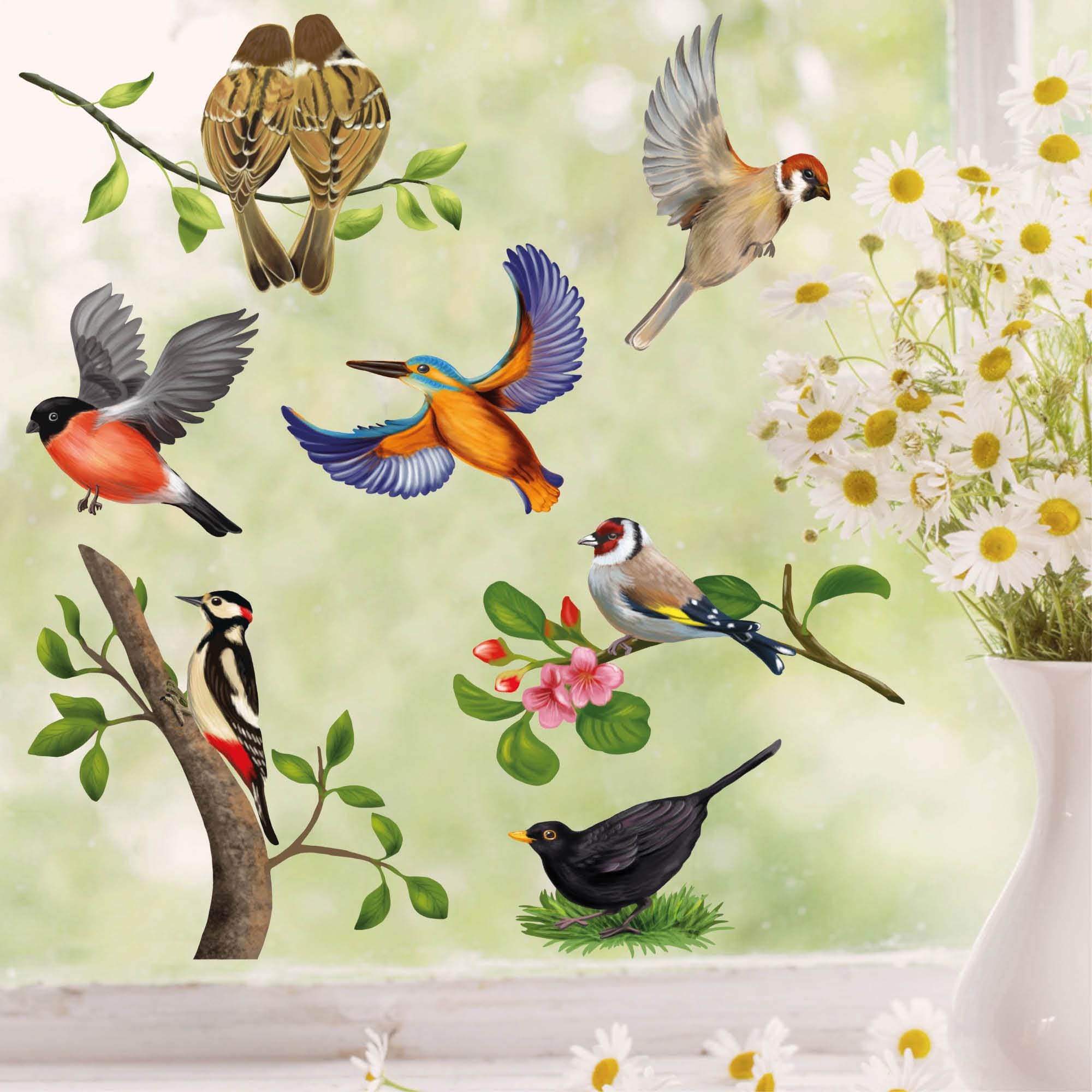 Fensterbild Vögel einzeln Vogel bunte Fensterdekoration wiederverwendbare Fenstersticker, Osterdeko, Frühlingsdeko Frühling Ostern