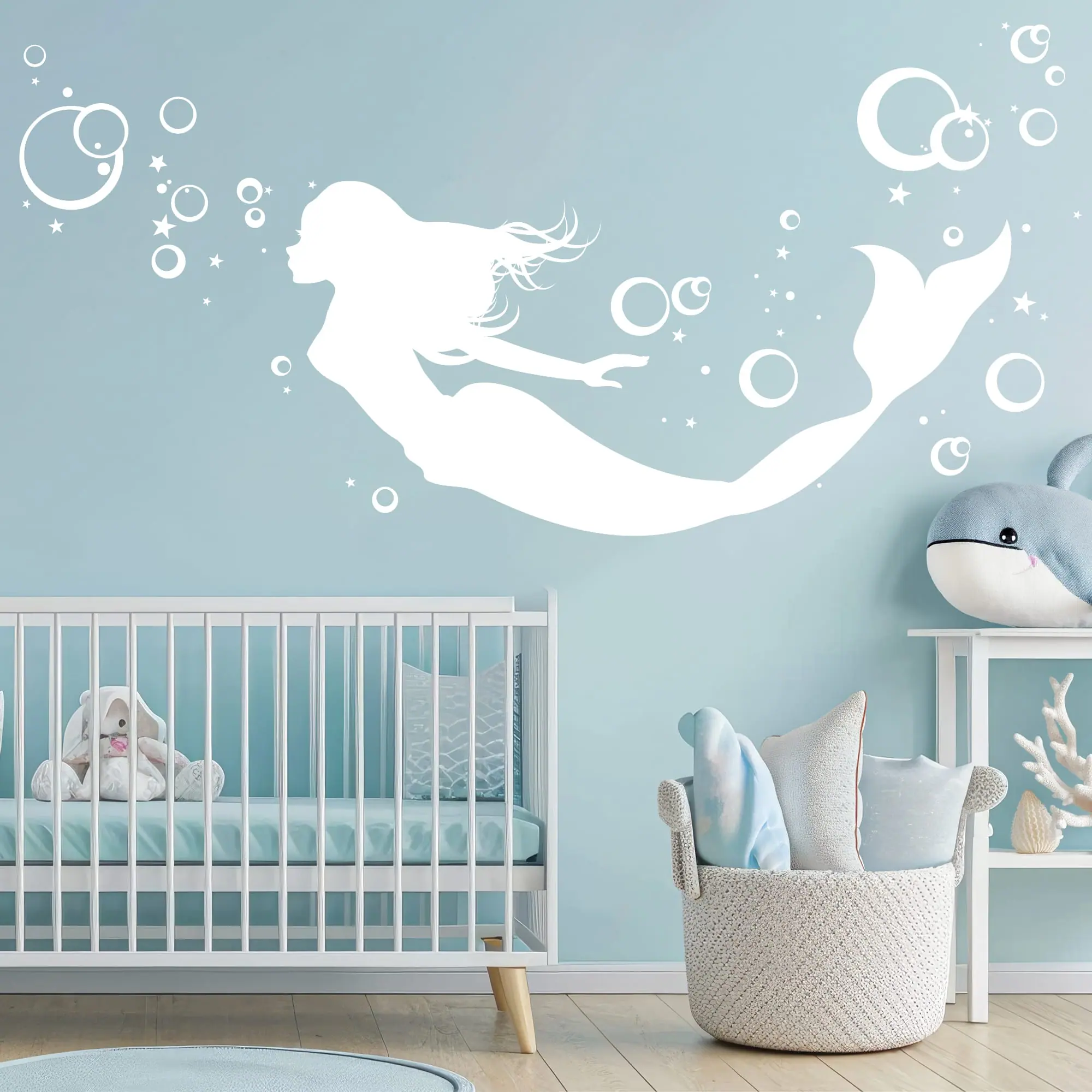 Auf dem Bild ist das Produkt: Wandtattoo Meerjungfrau Unterwasserwelt Kinderzimmer Mädchen Sirene Nixe Meereswesen Meerjungfrau-Deko zum Preis von €23.90 abgebildet.