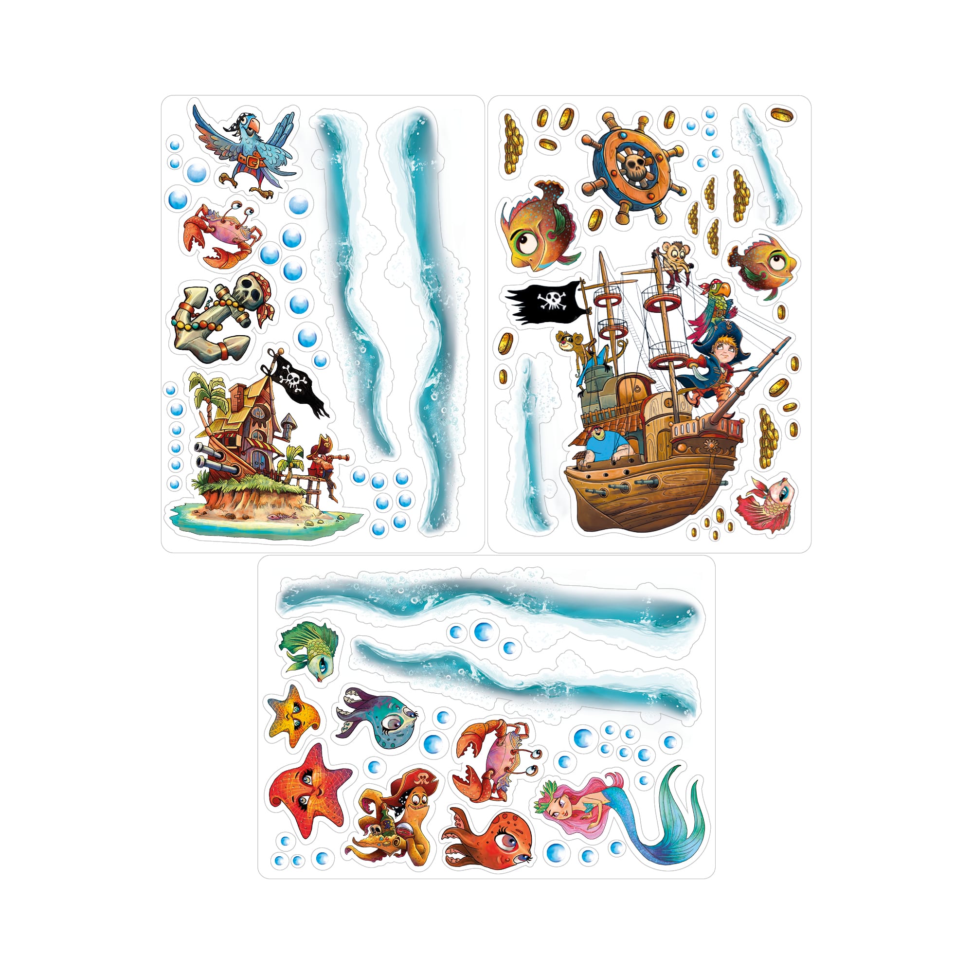 Auf dem Bild ist das Produkt: Fensteraufkleber Fensterbild Kinderzimmer Unterwasserwelt Pirateninsel Piraten Meerjungfrau wiederverwendbare Fensterdekoration zum Preis von €22.90 abgebildet.