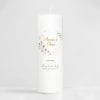 Auf dem Bild ist das Produkt: Hochzeitskerze Hochzeitstag verziert mit Rahmen aus grünen Blättern personalisiertes Geschenk Kerze Hochzeit Jubiläum zum Preis von €6.4 abgebildet.