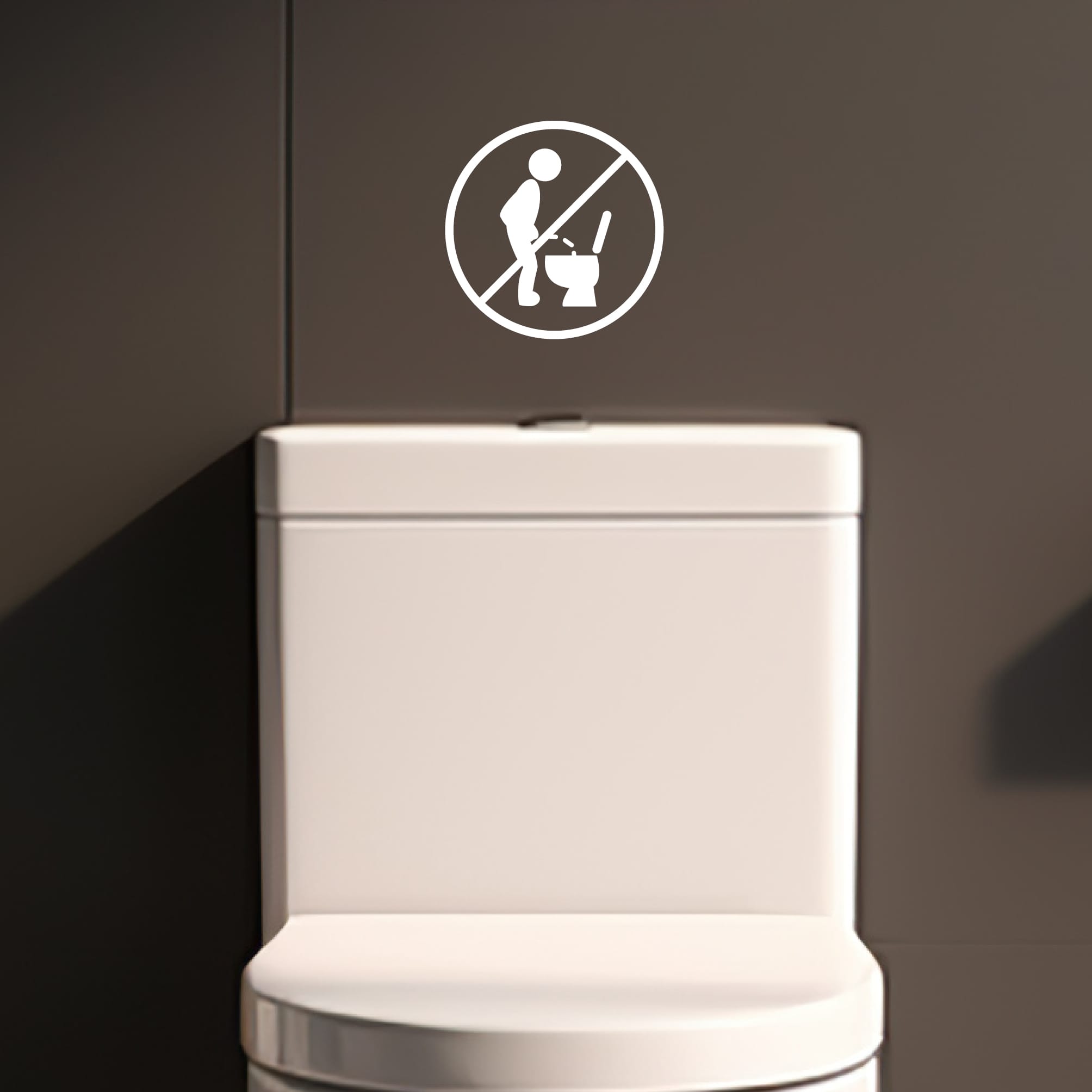 Auf dem Bild ist das Produkt: WC Aufkleber Badezimmer Gäste-WC Nicht im Stehen pinkeln, 30 Farben, rückstandslos entfernbar, hochwertige Vinylfolie, WC Aufkleber Klodeckel zum Preis von €8.90 abgebildet.