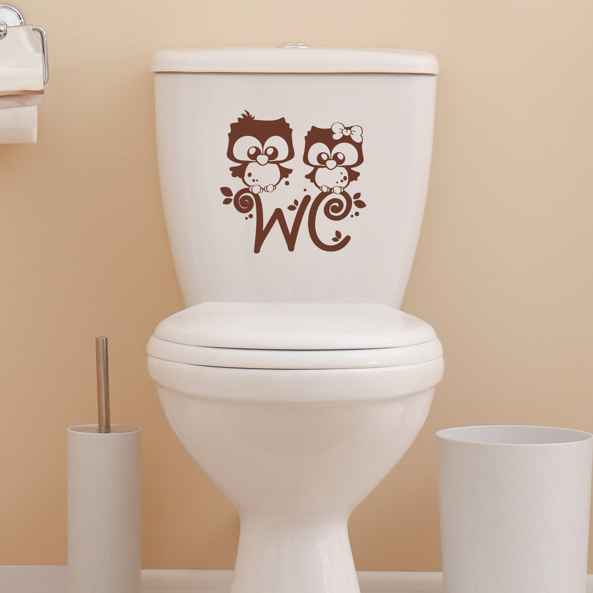 Auf dem Bild ist das Produkt: Türaufkleber Eulen Pärchen mit WC-Schriftzug, 30 Farben, selbstklebender Türsticker für Bad & Gäste-WC, rückstandslos entfernbar, hochwertige Vinylfolie, WC Aufkleber Tür, WC Schild zum Preis von €10.90 abgebildet.