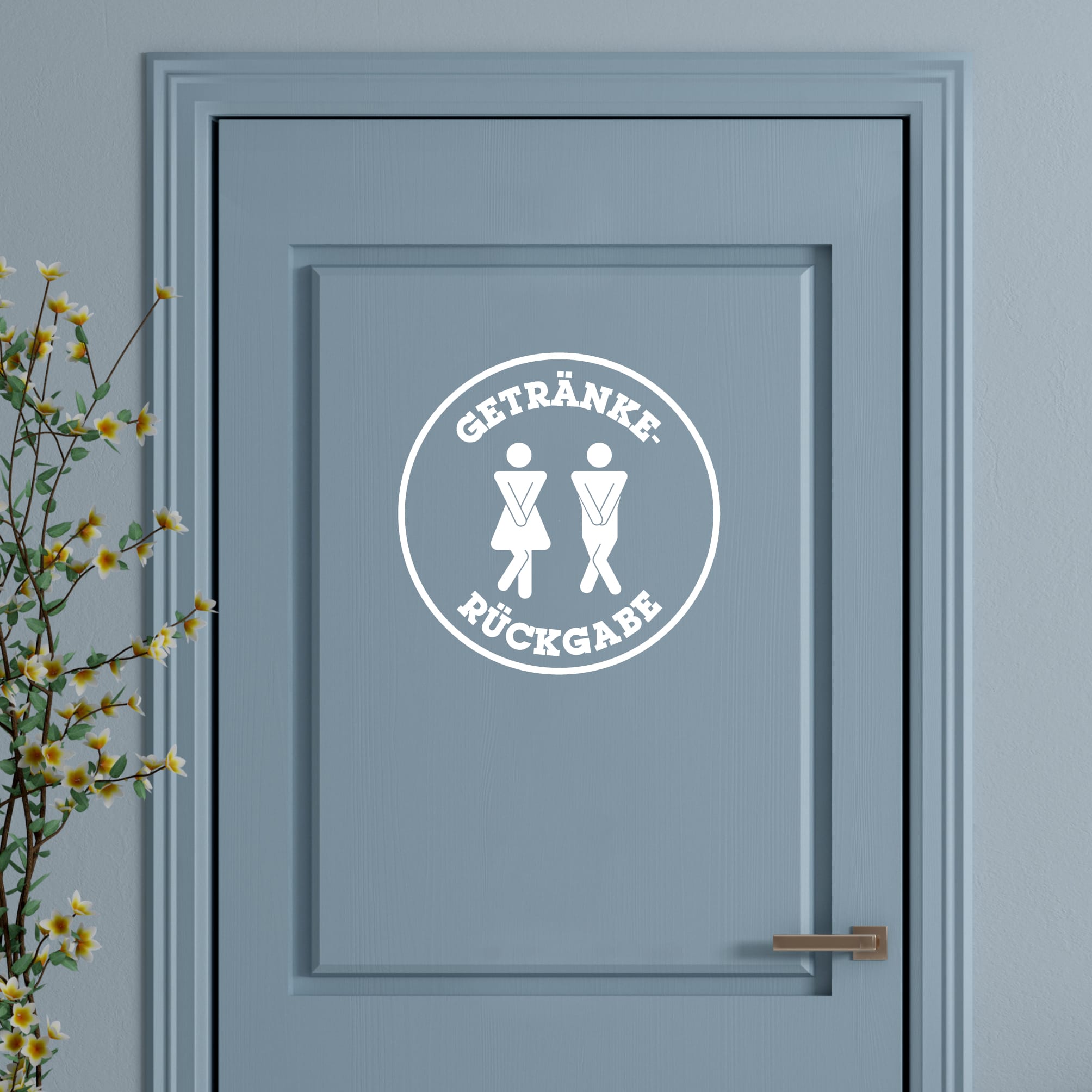 Auf dem Bild ist das Produkt: Türaufkleber “Getränkerückgabe” rund Motiv Mann Frau, 30 Farben, selbstklebender Türsticker für Bad & Gäste-WC, rückstandslos entfernbar zum Preis von €10.90 abgebildet.