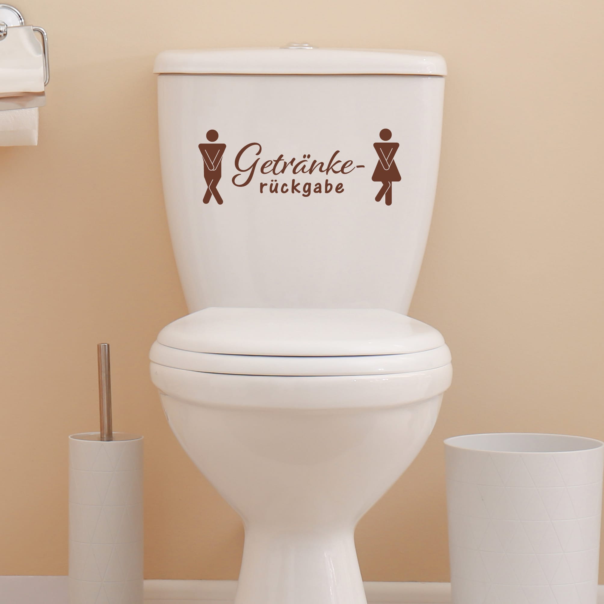 Auf dem Bild ist das Produkt: Türaufkleber “Getränkerückgabe” eckig Motiv Mann Frau, 30 Farben, selbstklebender Türsticker für Bad & Gäste-WC, rückstandslos entfernbar (Kopie) zum Preis von €14.90 abgebildet.