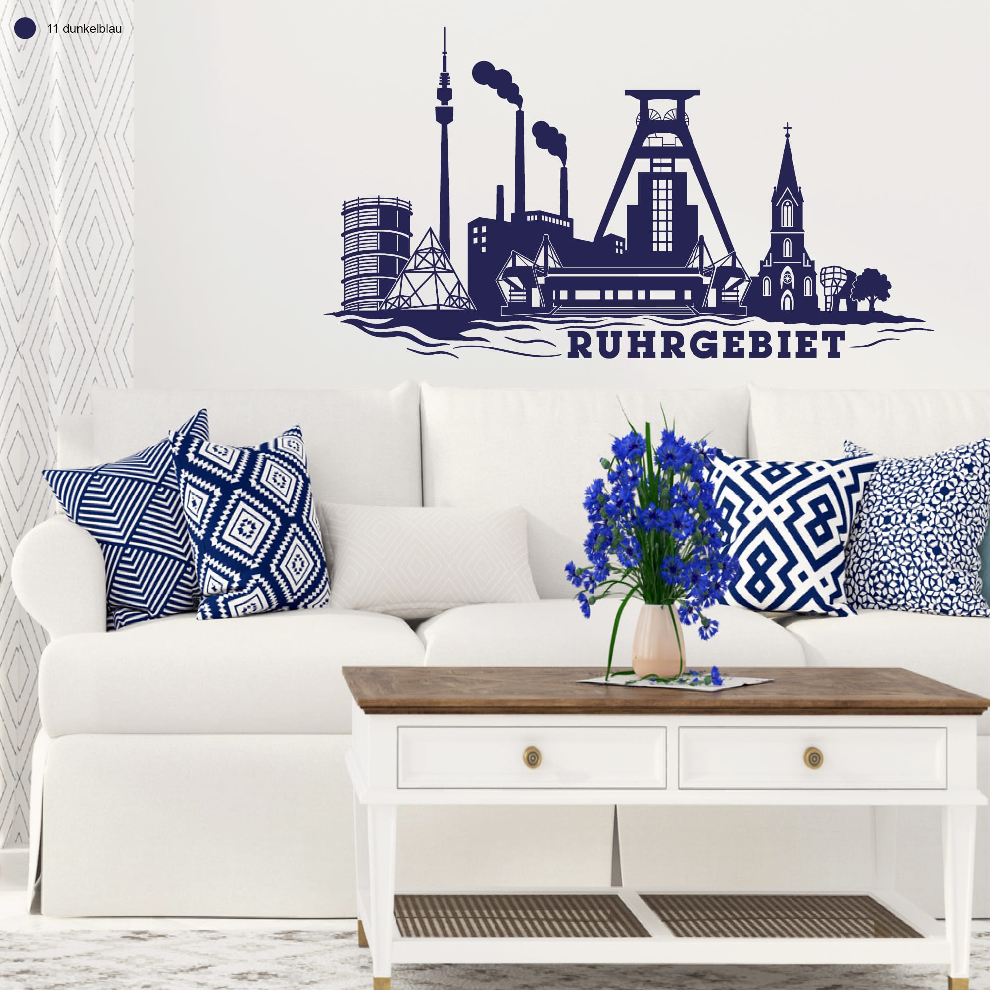Auf dem Bild ist das Produkt: Wandtattoo Skyline Ruhrgebiet Ruhrpott Industriekultur Zeche Gasometer NRW Dortmund Bochum Essen Hamm Wandaufkleber Heimat Heimatliebe zum Preis von €16.90 abgebildet.