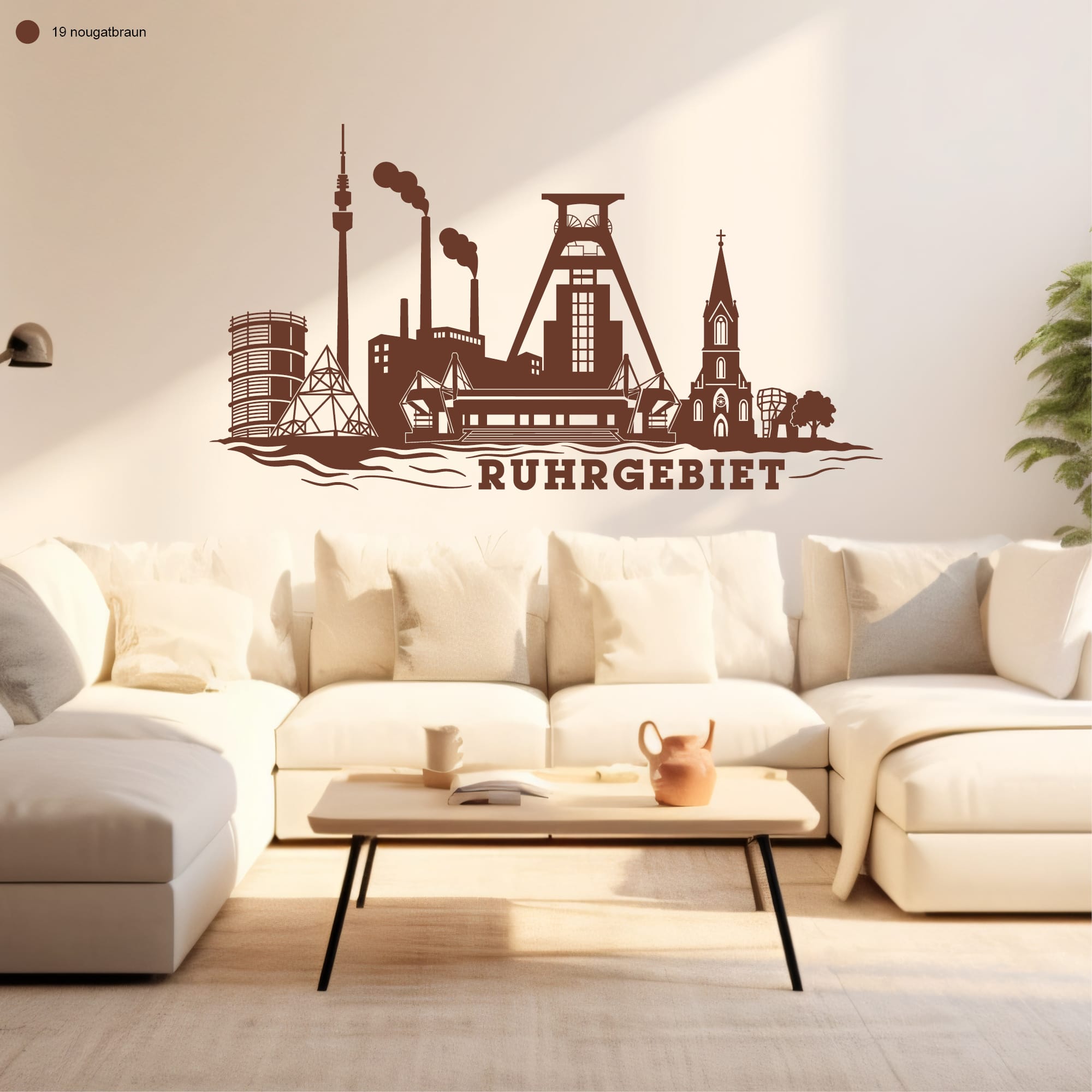 Auf dem Bild ist das Produkt: Wandtattoo Skyline Ruhrgebiet Ruhrpott Industriekultur Zeche Gasometer NRW Dortmund Bochum Essen Hamm Wandaufkleber Heimat Heimatliebe zum Preis von €16.90 abgebildet.