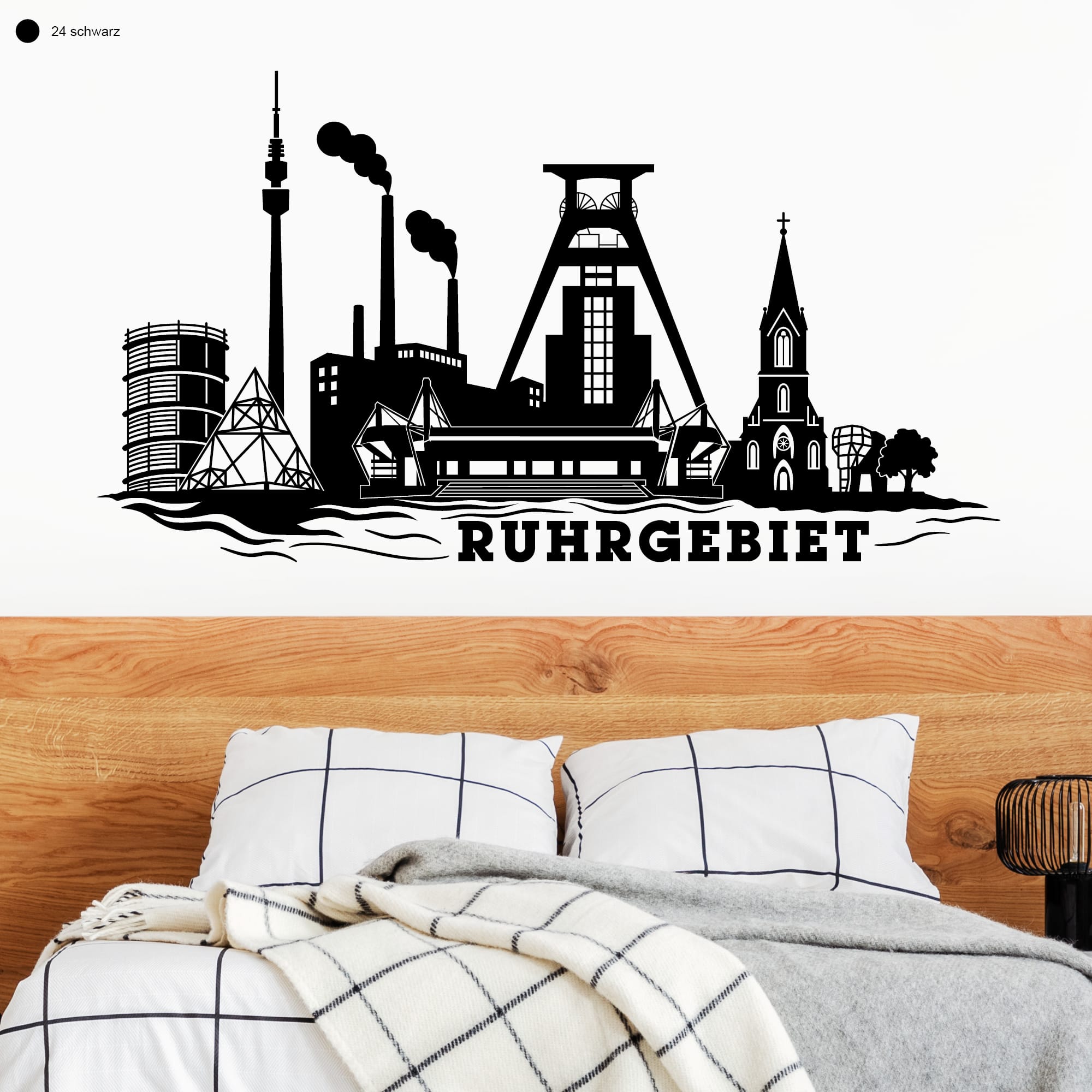 Auf dem Bild ist das Produkt: Wandtattoo Skyline Ruhrgebiet Ruhrpott Industriekultur Zeche Gasometer NRW Dortmund Bochum Essen Hamm Wandaufkleber Heimat Heimatliebe zum Preis von €16.90 abgebildet.