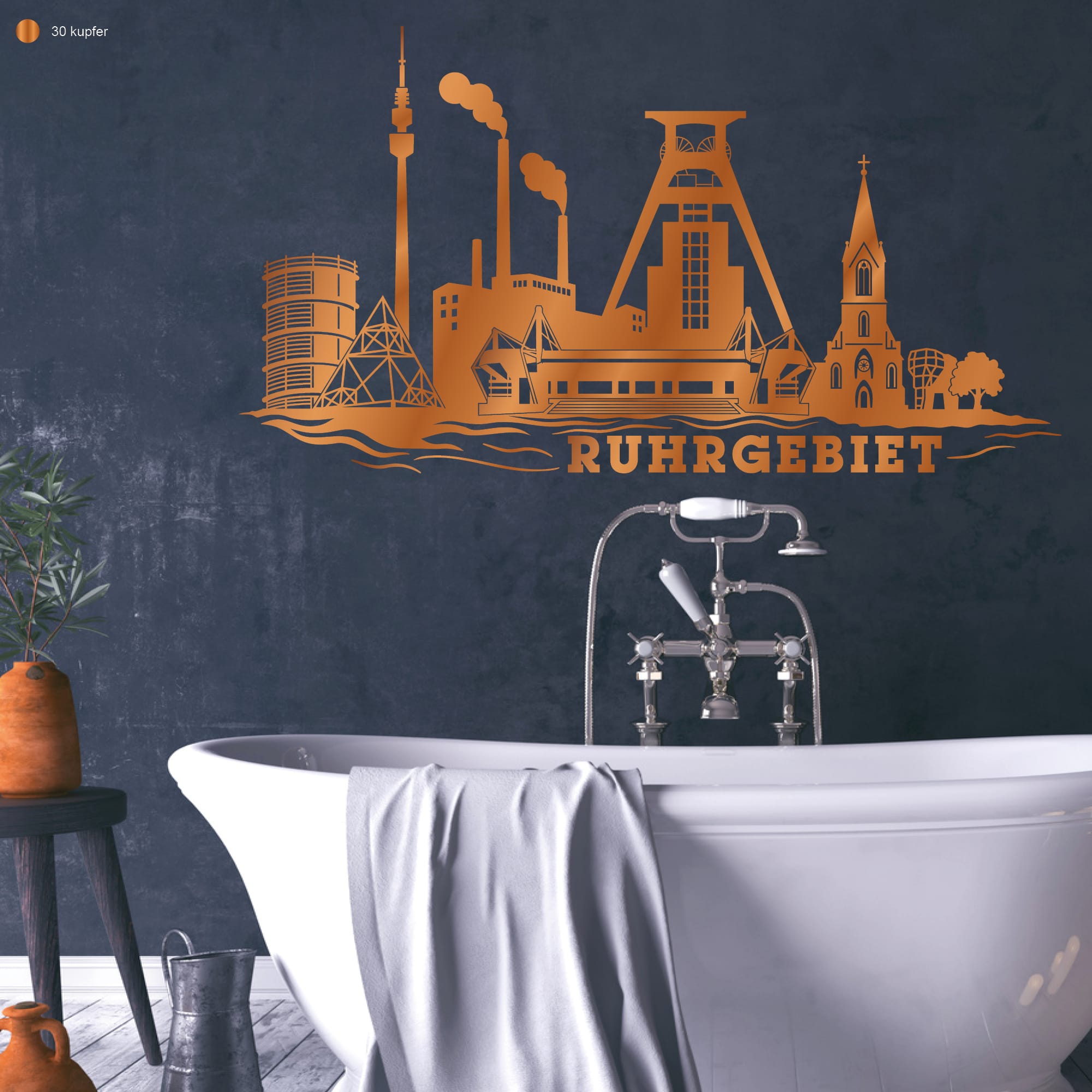 Auf dem Bild ist das Produkt: Wandtattoo Skyline Ruhrgebiet Ruhrpott Industriekultur Zeche Gasometer NRW Dortmund Bochum Essen Hamm Wandaufkleber Heimat Heimatliebe zum Preis von €16.90 abgebildet.