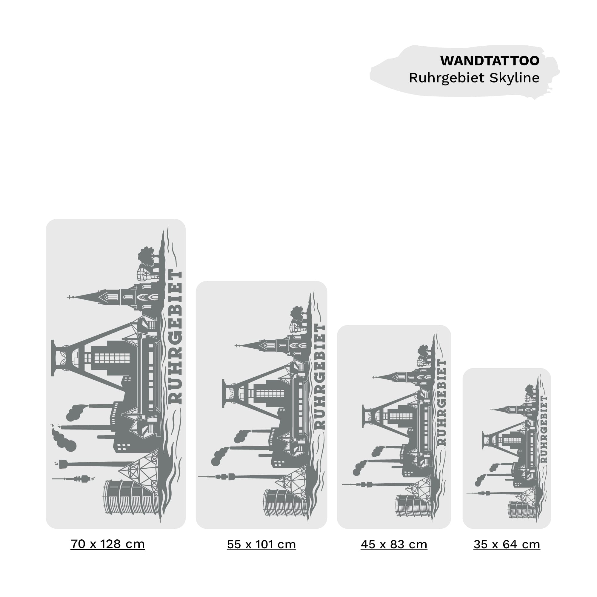 Auf dem Bild ist das Produkt: Wandtattoo Skyline Ruhrgebiet Ruhrpott Industriekultur Zeche Gasometer NRW Dortmund Bochum Essen Hamm Wandaufkleber Heimat Heimatliebe zum Preis von €16.90 abgebildet.