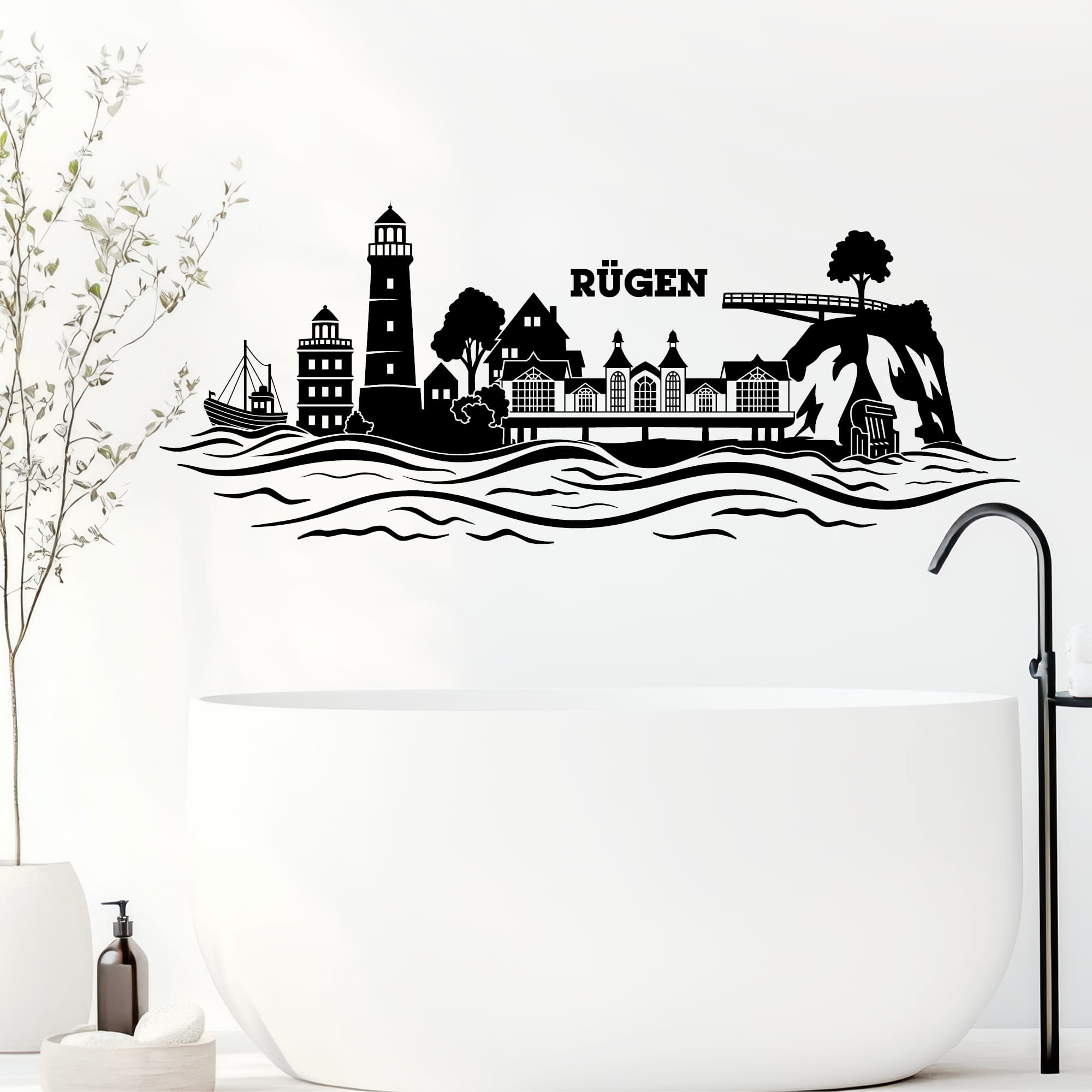 Auf dem Bild ist das Produkt: Wandtattoo Skyline Insel Rügen Ostsee Leuchtturm Kap Arkona Steilküste Kreidefelsen maritim Wandaufkleber Heimat Heimatliebe zum Preis von €16.90 abgebildet.