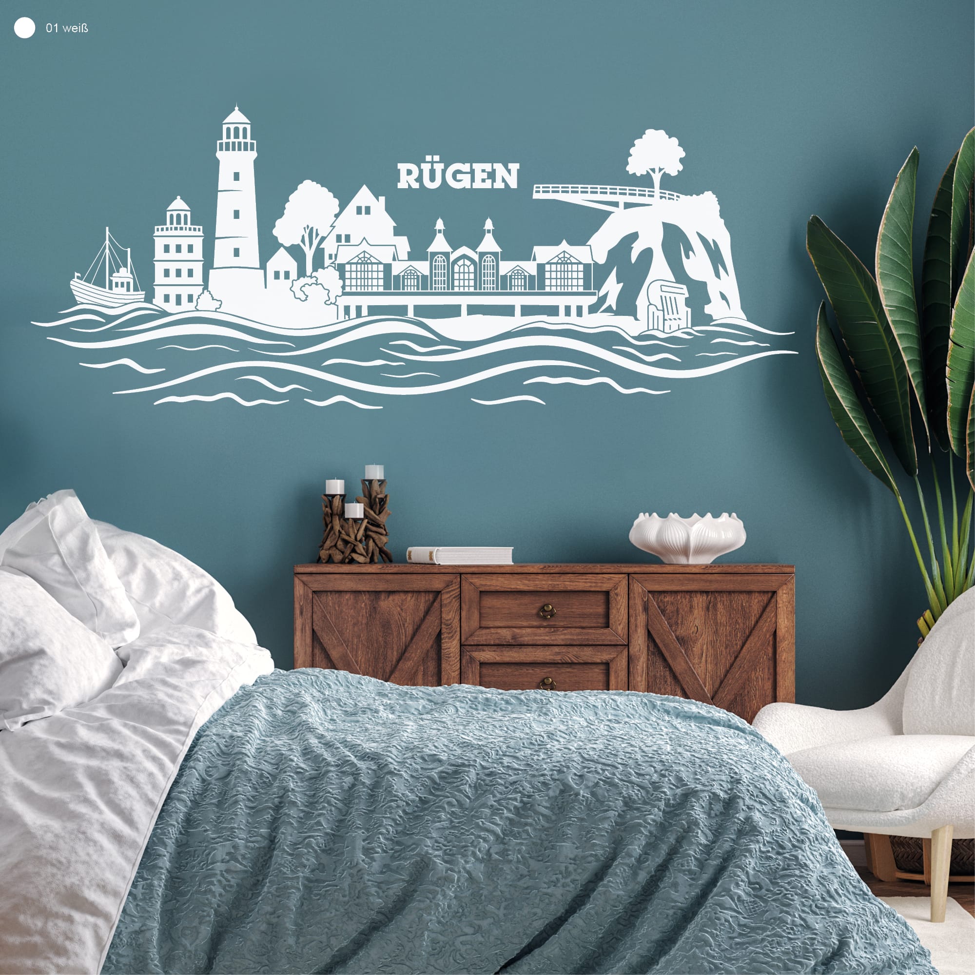Auf dem Bild ist das Produkt: Wandtattoo Skyline Insel Rügen Ostsee Leuchtturm Kap Arkona Steilküste Kreidefelsen maritim Wandaufkleber Heimat Heimatliebe zum Preis von €16.90 abgebildet.